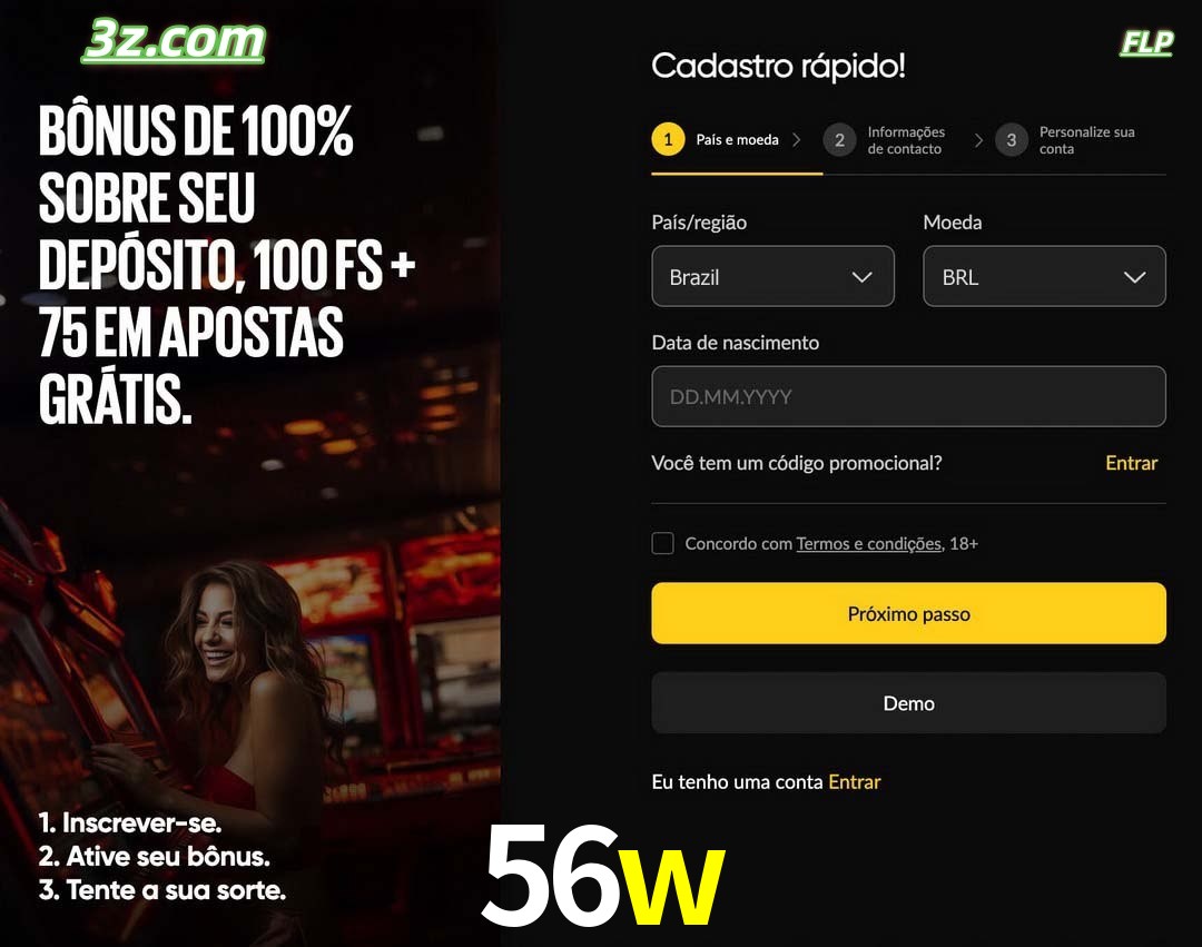 56w registro oficial cassino online Brasil com bônus de depósito e free spins
