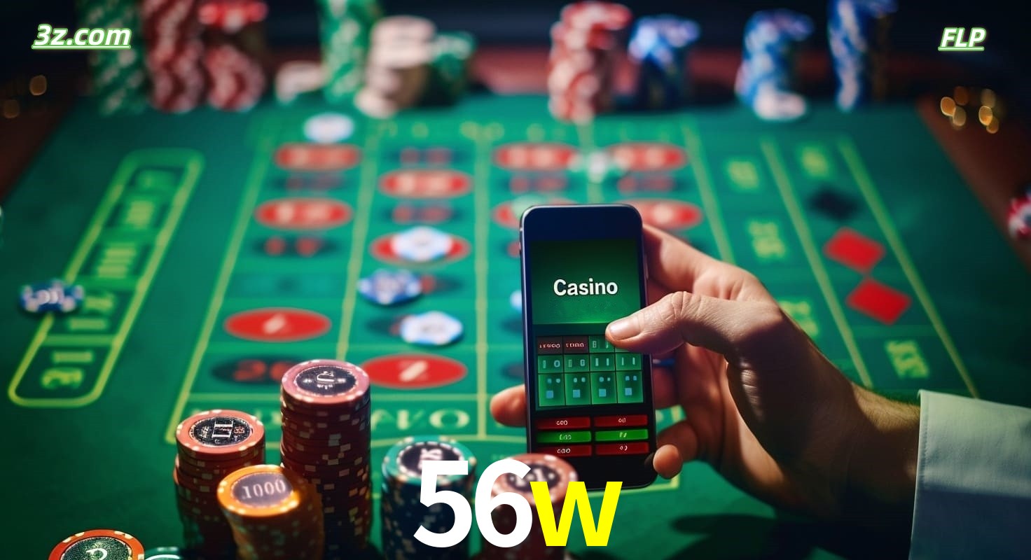 Cassino online móvel 56w com apostas em roleta e fichas de pôquer